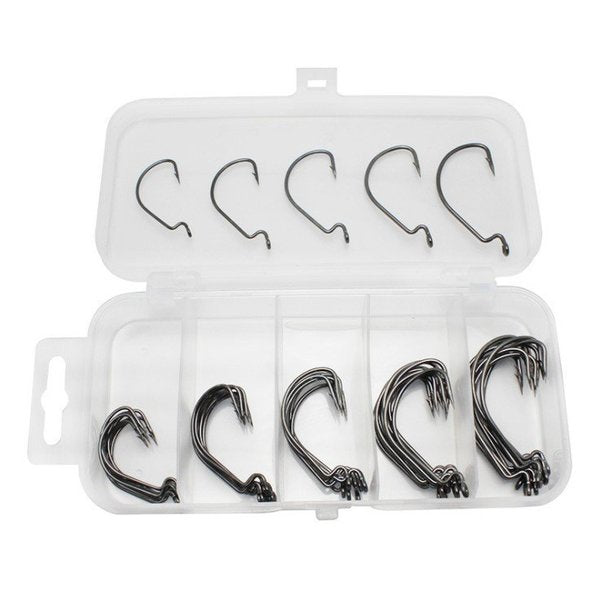 ProSeries High-Carbon Offset Hooks - Set of 50 | Strong, Sharp, and Versatile for Soft Plastic Baits