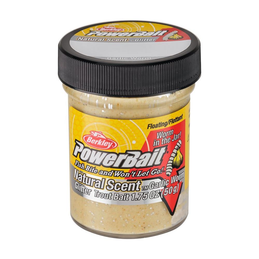 PowerBait Natural Scent Glitter Trout Bait - Garlic & Worm/Tequilla 'n Salt | Irresistible Floating Dough for Maximum Strikes