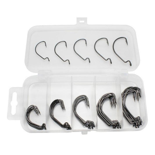 ProSeries High-Carbon Offset Hooks - Set of 50 | Strong, Sharp, and Versatile for Soft Plastic Baits