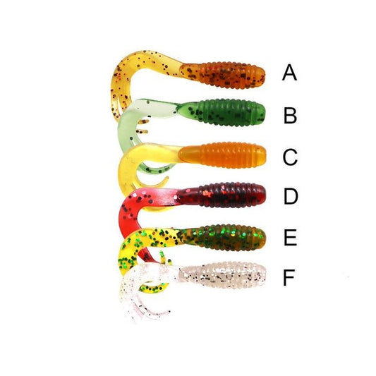 RubberBaits 1.6" Twister Tail Grub Soft Bait (20 pack) - Pattern C | High-Action Soft Baits for Panfish and Trout